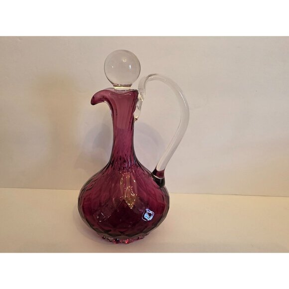 Vintage Amethyst Purple Glass Decanter With Stopper & Clear Handle - Picture 2 of 10